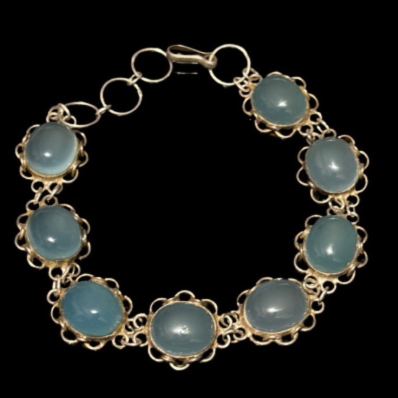 Vintage Sterling Silver Chalcedon Bracelet - intricate /handmade - Picture 1 of 10